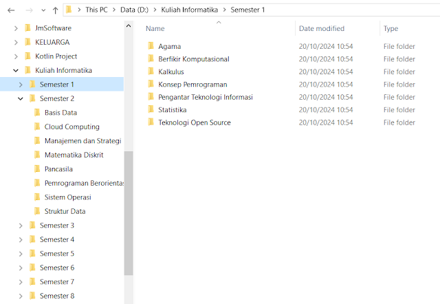 Folder Mata Kuliah Sesuai Semester